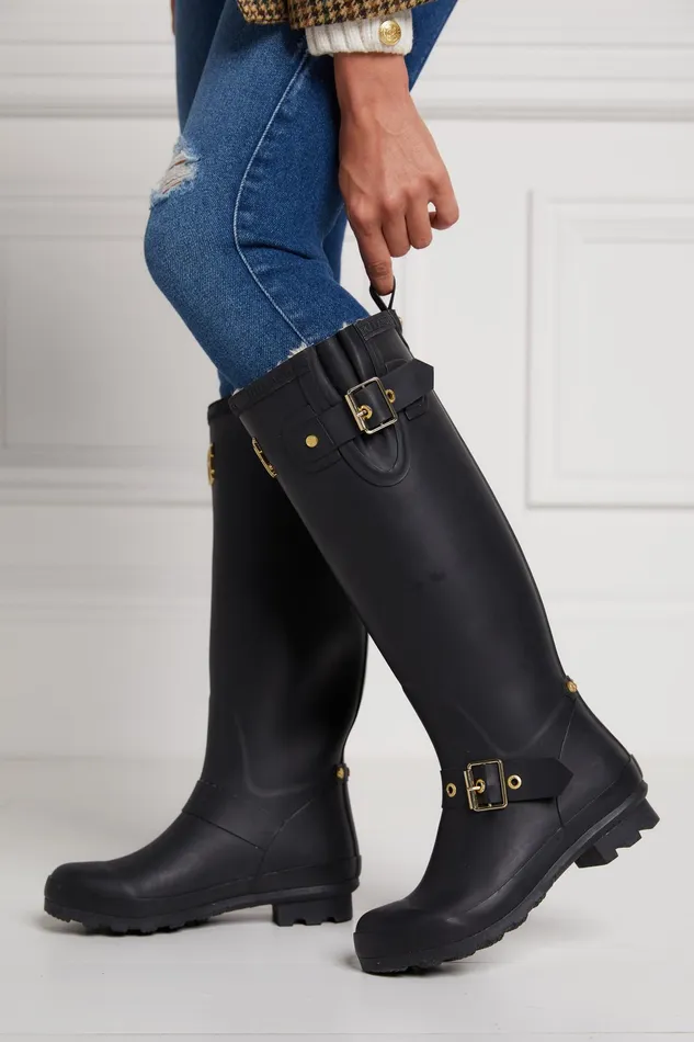 Holland Cooper Sherpa Lined Regency Wellington Matte Black Women Wellington Boots