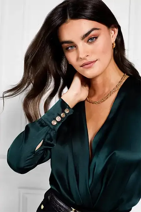 Holland Cooper Silk Bodysuit Emerald Women Bodysuits Holland Cooper Silk Bodysuit Emerald Women Bodysuits