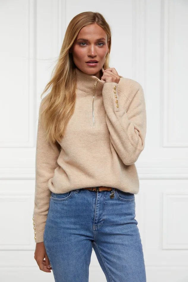 Holland Cooper Tori Quarter Zip Knit Camel Women Knitwear