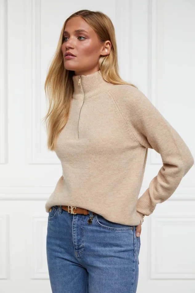 Holland Cooper Tori Quarter Zip Knit Camel Women Knitwear