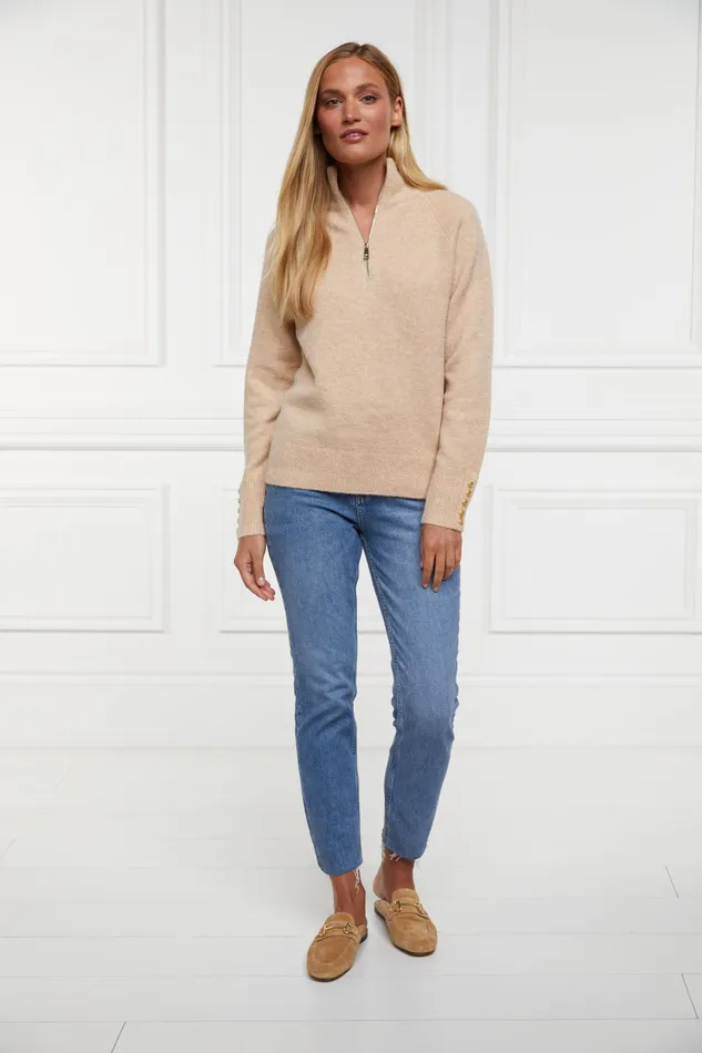 Holland Cooper Tori Quarter Zip Knit Camel Women Knitwear
