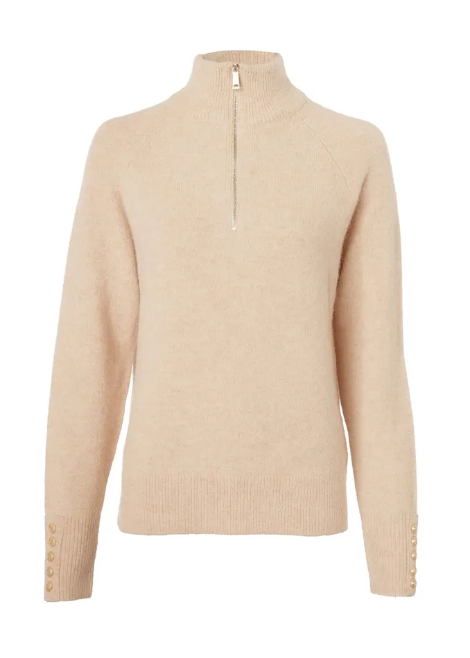Holland Cooper Tori Quarter Zip Knit Camel Women Knitwear