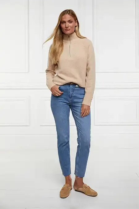 Holland Cooper Tori Quarter Zip Knit Camel Women Knitwear
