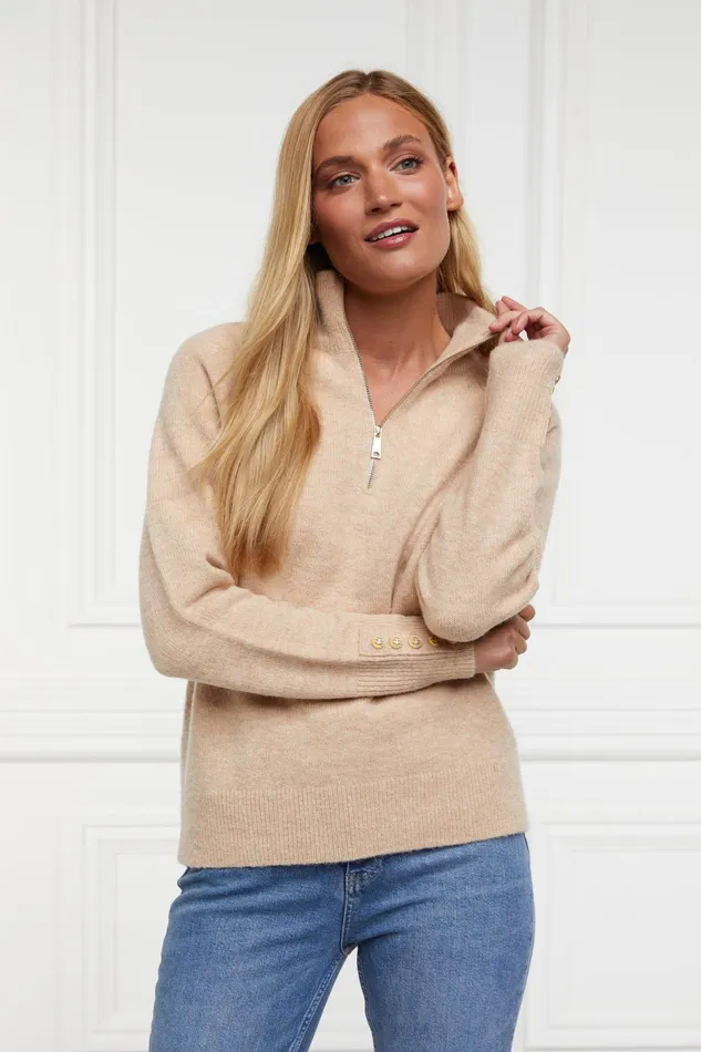 Holland Cooper Tori Quarter Zip Knit Camel Women Knitwear