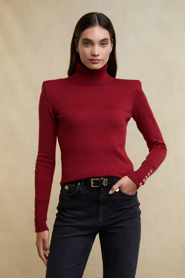 Holland Cooper Victoria Cashmere Roll Neck Berry Women Knitwear