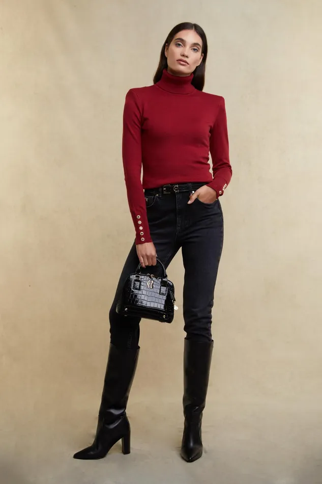 Holland Cooper Victoria Cashmere Roll Neck Berry Women Knitwear