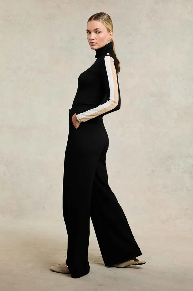 Holland Cooper Wide Leg Pant Black Black Women Trousers