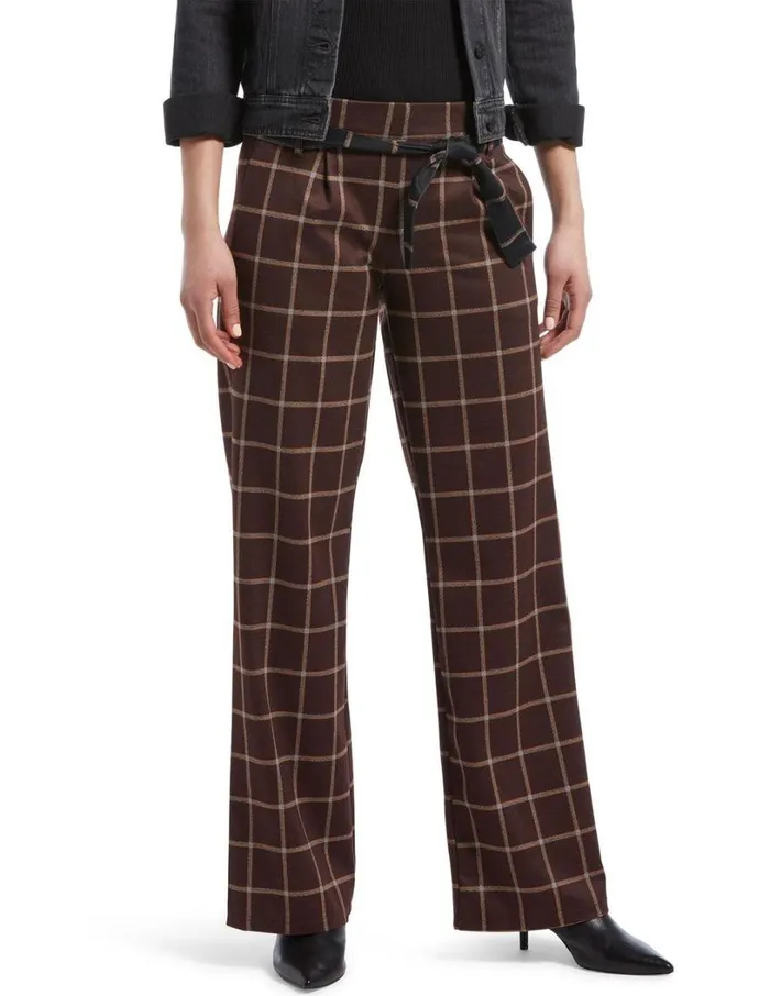 Hue Plaid Wide Leg Leggings Brown Women Trousers