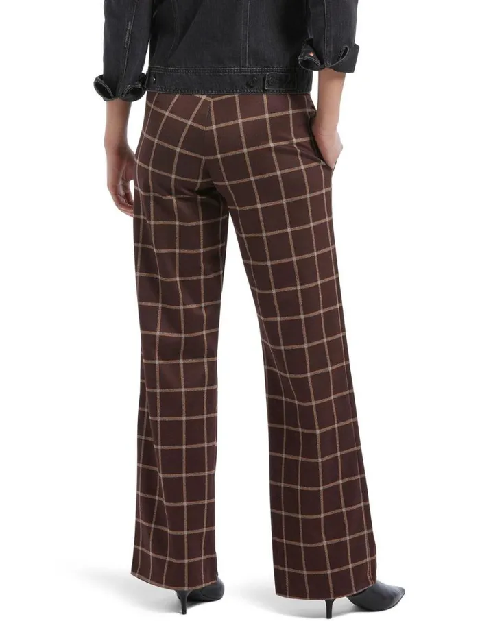 Hue Plaid Wide Leg Leggings Brown Women Trousers