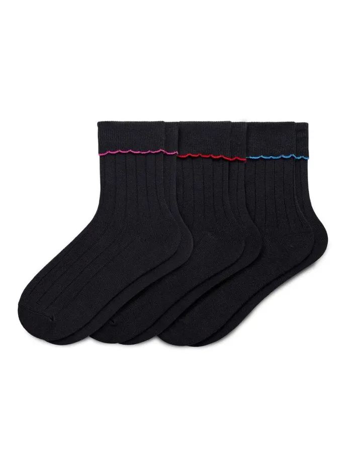 Hue Scalloped Turncuff Sock 3 Pair Pack Black Multi Women Boot Socks