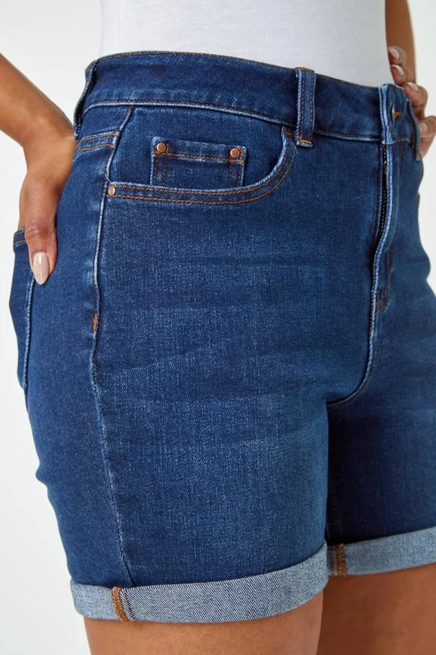 Indigo Petite Cotton Blend Stretch Shorts Women Roman Trousers