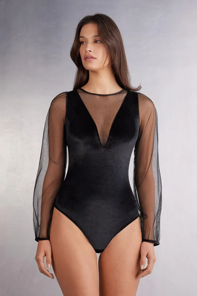 Intimissimi Bodysuits Women After Midnight Velvet Long Sleeve Bodysuit Black 019 8211 Black