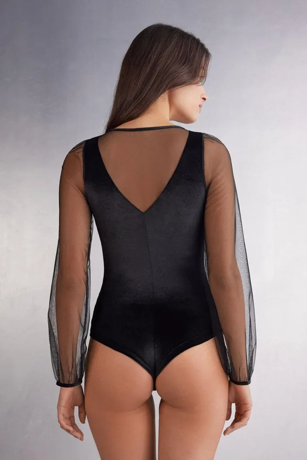 Intimissimi Bodysuits Women After Midnight Velvet Long Sleeve Bodysuit Black 019 8211 Black