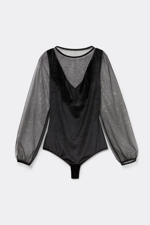 Intimissimi Bodysuits Women After Midnight Velvet Long Sleeve Bodysuit Black 019 8211 Black