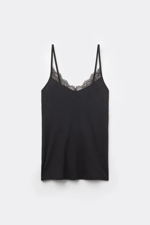 Intimissimi Camisoles Tank Tops Women Modal Ultralight Cashmere Blend Top With Lace Black 019 8211 Black