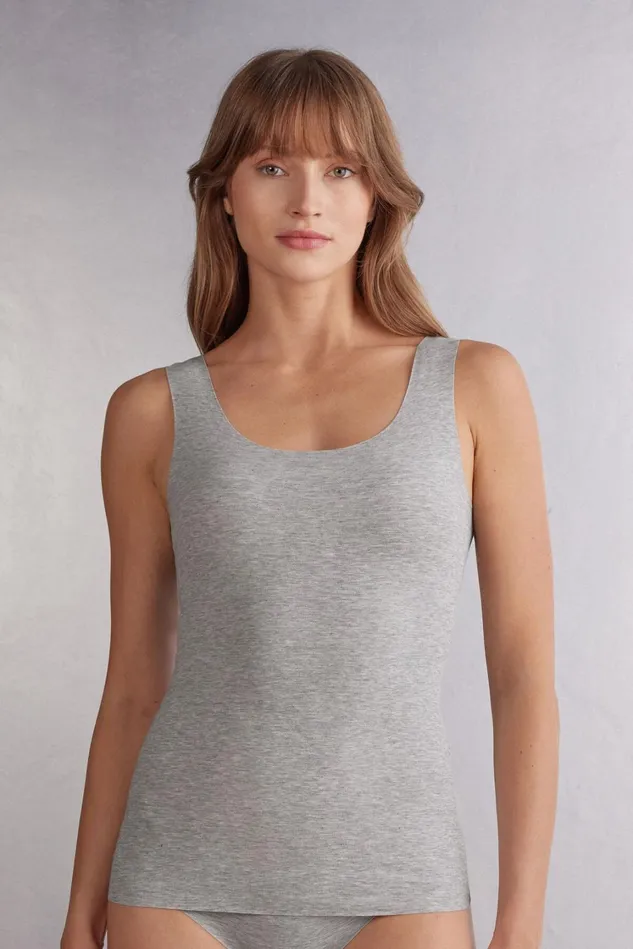 Intimissimi Camisoles Tank Tops Women Raw Edge Round Neck Cotton Tank Top Grey 031 8211 Light Heathered Grey