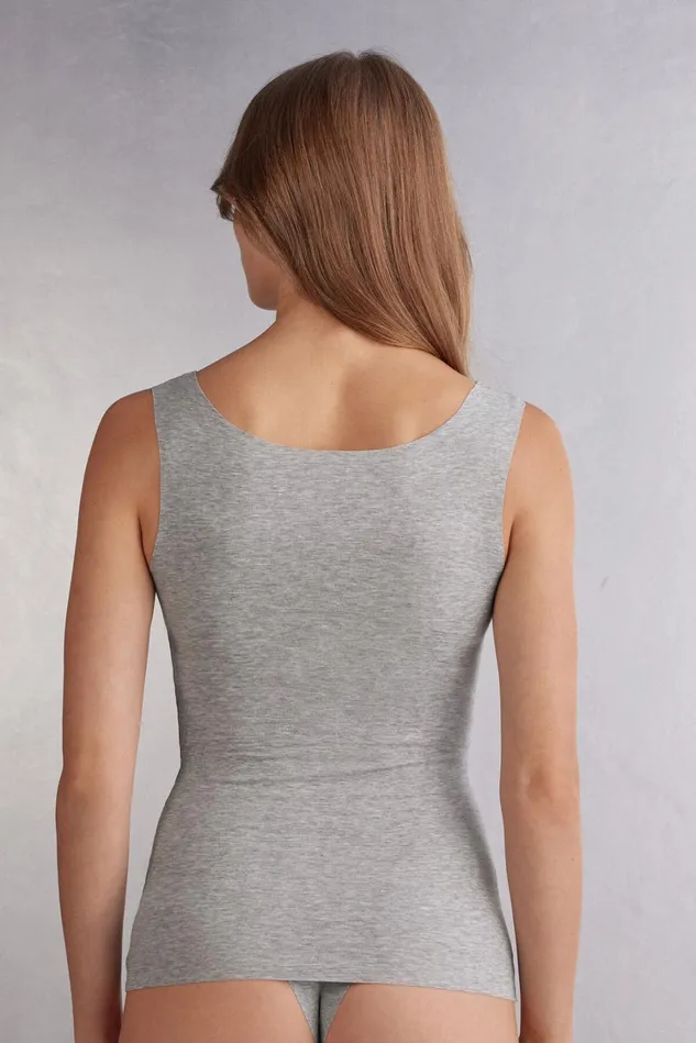 Intimissimi Camisoles Tank Tops Women Raw Edge Round Neck Cotton Tank Top Grey 031 8211 Light Heathered Grey