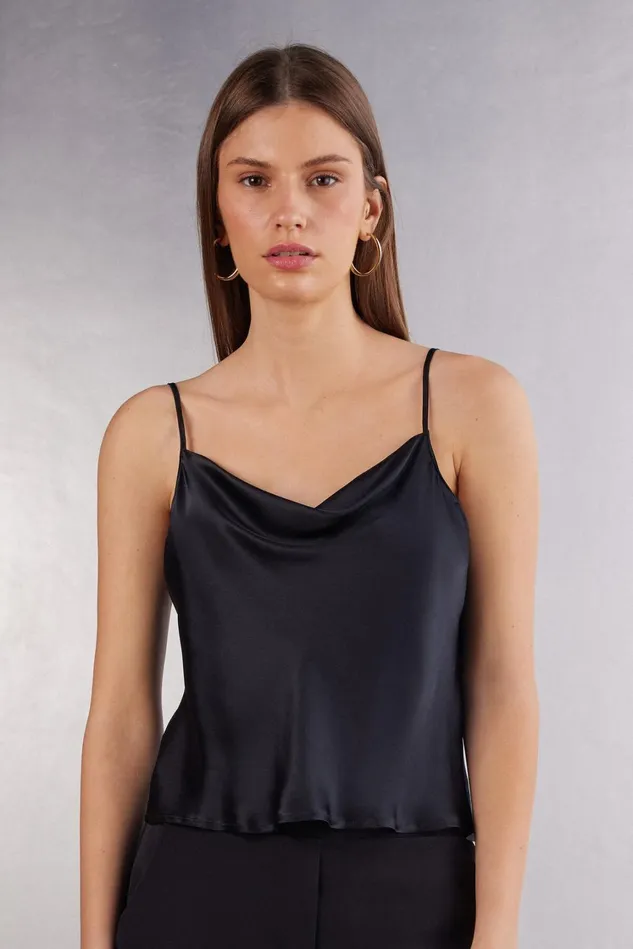 Intimissimi Camisoles Tank Tops Women Silk Crop Camisole Black 019 8211 Black