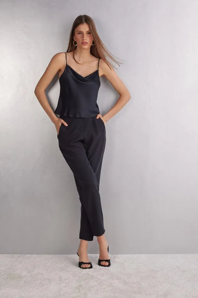 Intimissimi Camisoles Tank Tops Women Silk Crop Camisole Black 019 8211 Black