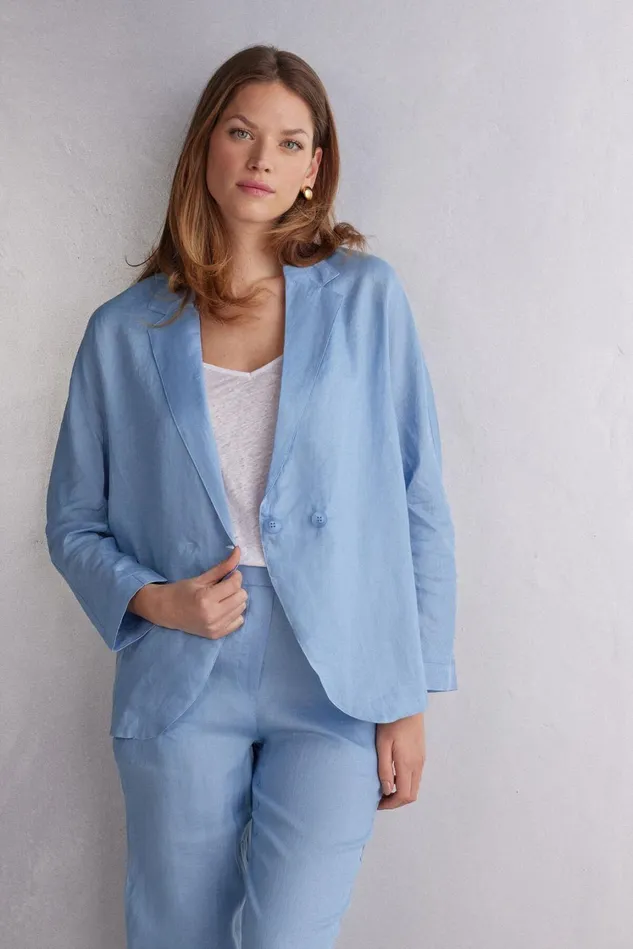 Intimissimi Cardigans Jackets Women Linen Cloth Double Breasted Jacket Light Blue 550j 8211 Dreamy Blue