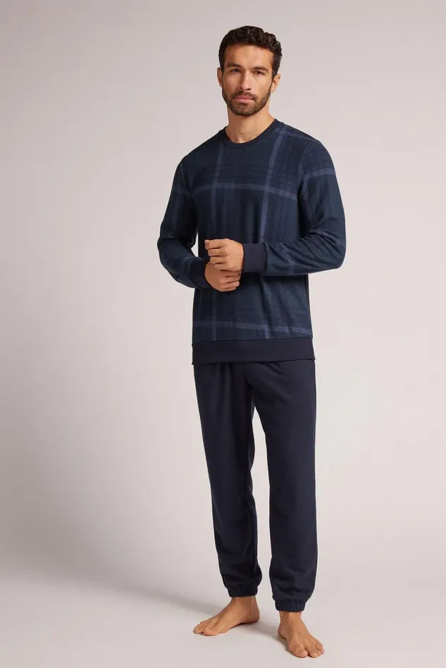 Intimissimi Long Pajamas Men Check Pattern Tricot Full Length Pajamas Blue 749j 8211 Ottanio Check Blu