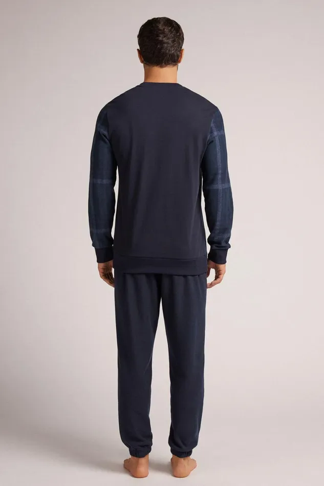 Intimissimi Long Pajamas Men Check Pattern Tricot Full Length Pajamas Blue 749j 8211 Ottanio Check Blu