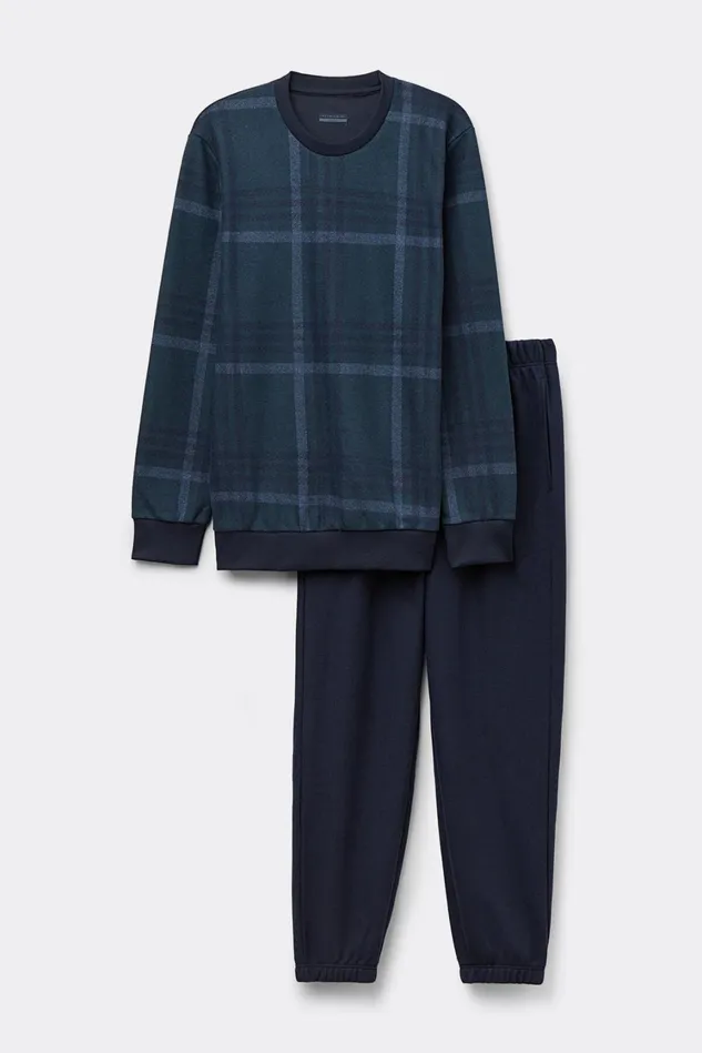 Intimissimi Long Pajamas Men Check Pattern Tricot Full Length Pajamas Blue 749j 8211 Ottanio Check Blu