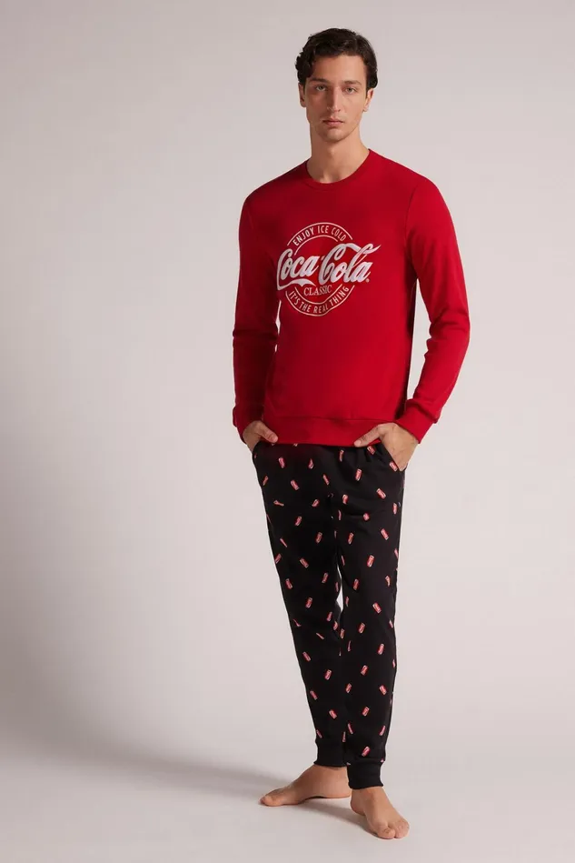 Intimissimi Long Pajamas Men CocaCola Logo Cotton Full Length Pajamas Red 887 8211 Rosso
