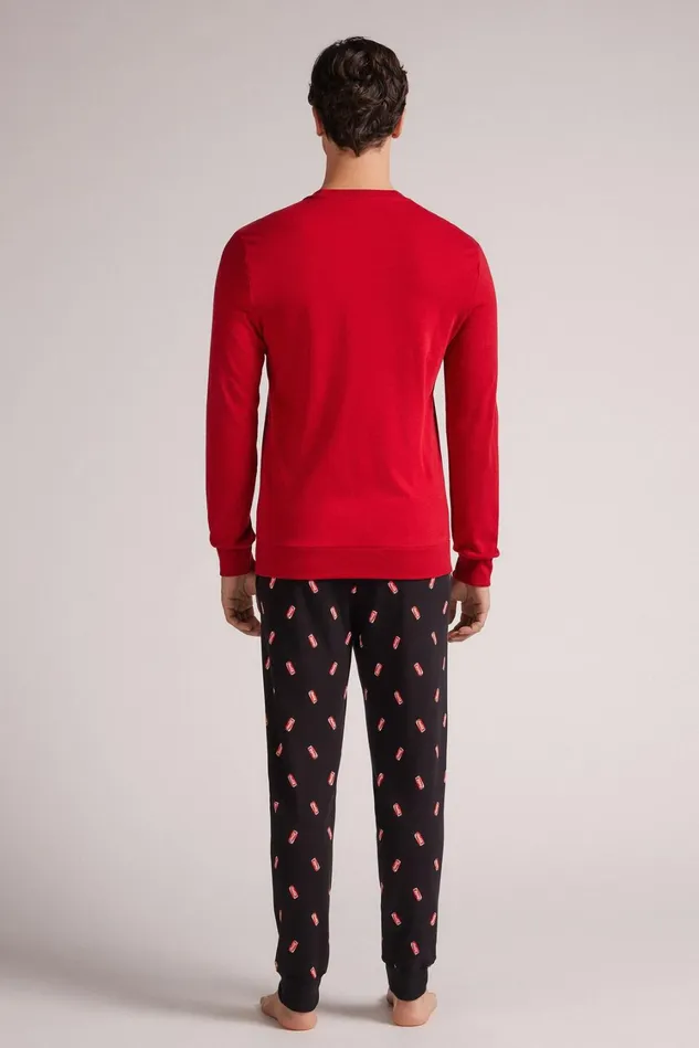 Intimissimi Long Pajamas Men CocaCola Logo Cotton Full Length Pajamas Red 887 8211 Rosso