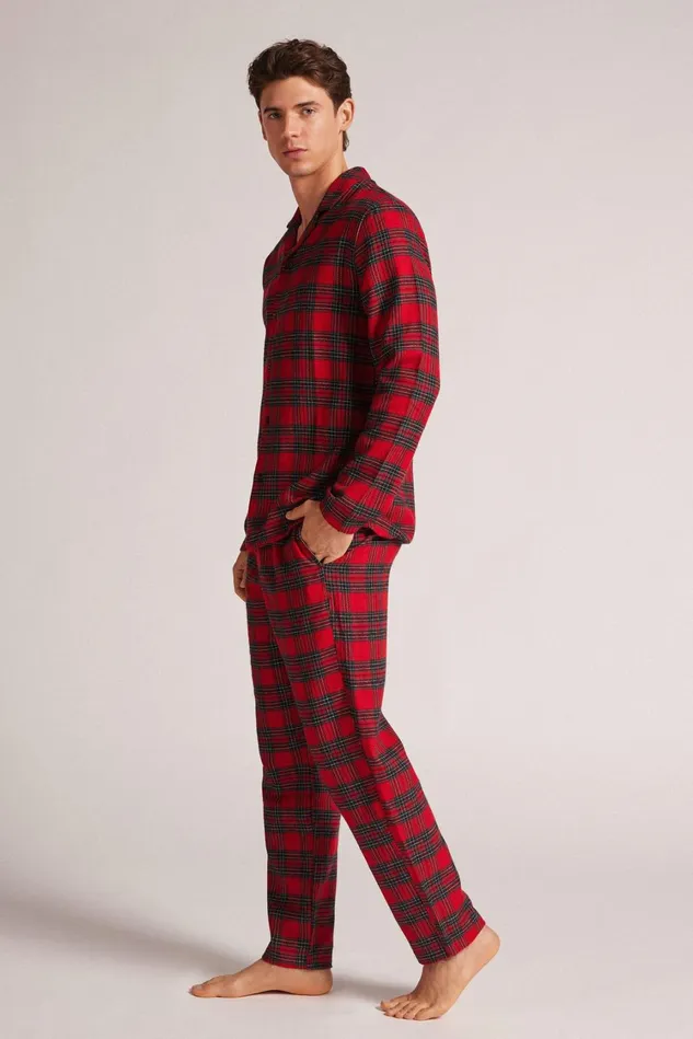 Intimissimi Long Pajamas Men Tartan Brushed Cloth Full Length Pajamas Red 753j 8211 Rosso Intimissimi Tartan Natale