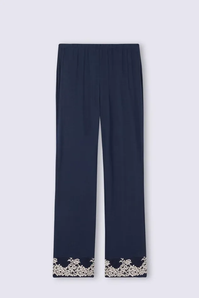 Intimissimi Long Pajamas Women Pretty Flowers Ruffled Full Length Modal Pants Blue 347i 8211 Deep Bluevanilla