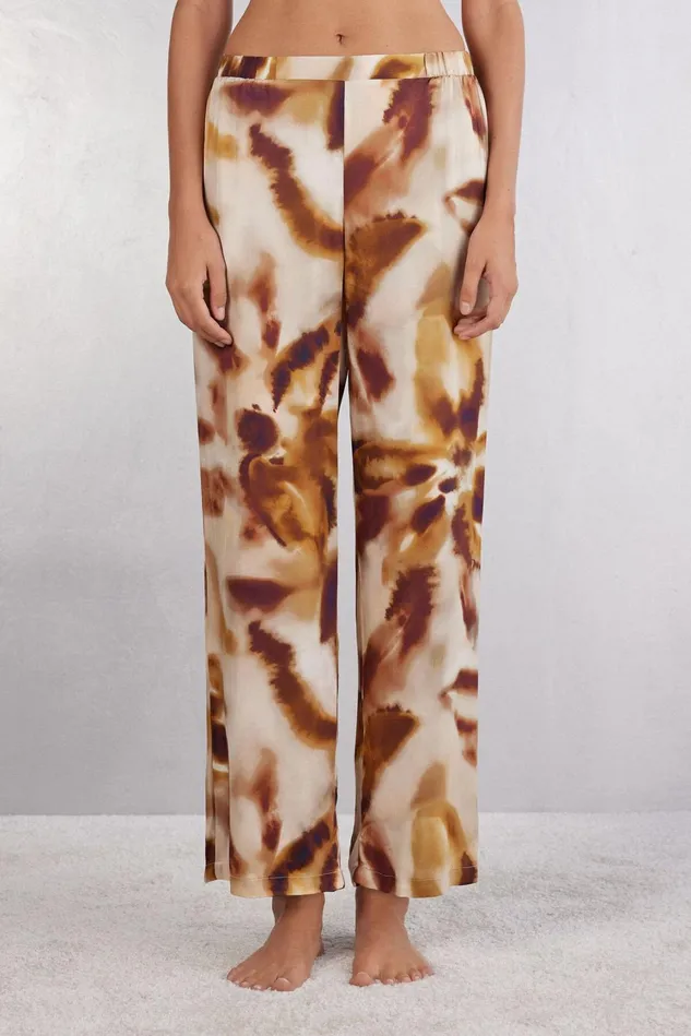Intimissimi Long Pajamas Women Sun Goes Down Viscose Satin Full Length Pants Beige 663j 8211 Stampa Sun Goes Down