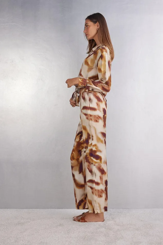 Intimissimi Long Pajamas Women Sun Goes Down Viscose Satin Full Length Pants Beige 663j 8211 Stampa Sun Goes Down