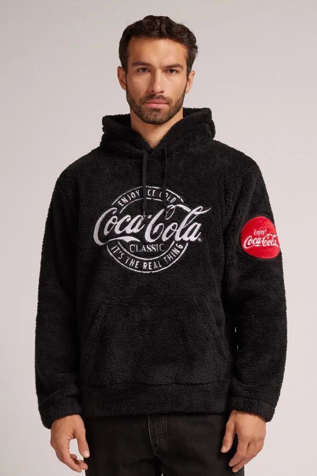 Intimissimi Long Sleeve Tops Men CocaCola Polar Fleece Zip Sweatshirt Black 019 8211 Black