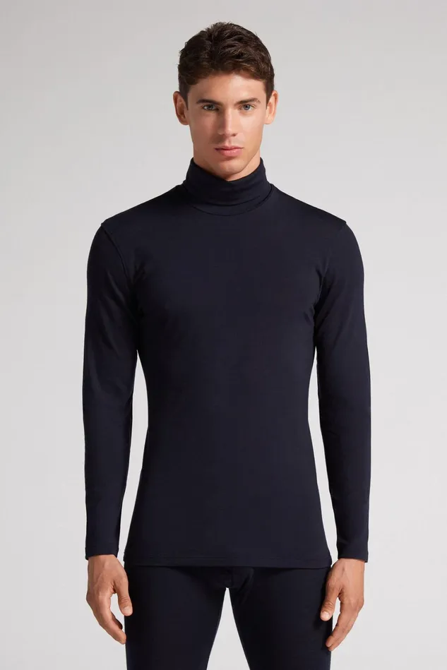 Intimissimi Long Sleeve Tops Men LongSleeve HighNeck MerinoWool Top Blue 800 8211 Blu Notte