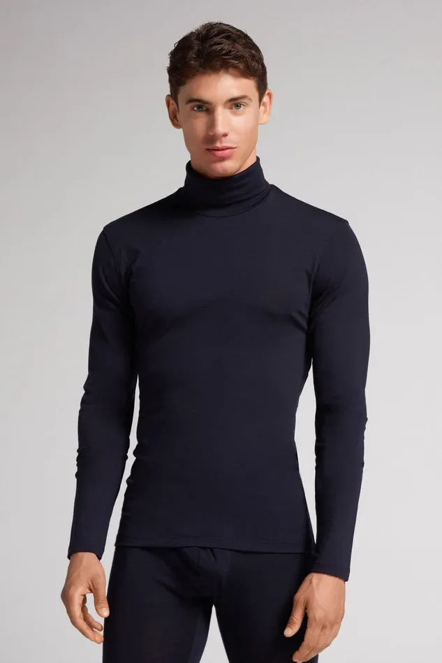 Intimissimi Long Sleeve Tops Men LongSleeve HighNeck MerinoWool Top Blue 800 8211 Blu Notte