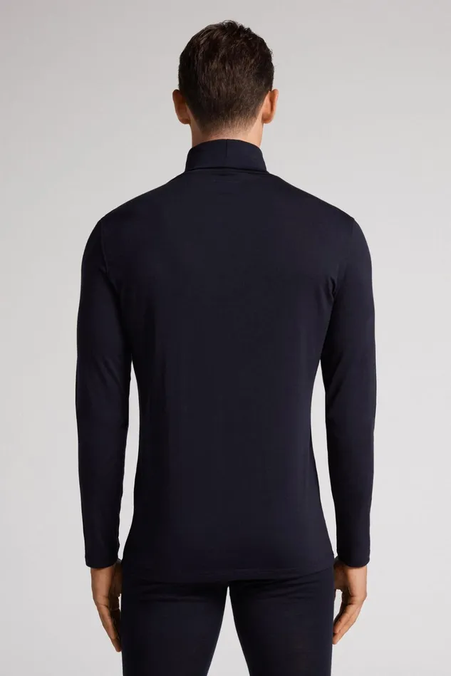 Intimissimi Long Sleeve Tops Men LongSleeve HighNeck MerinoWool Top Blue 800 8211 Blu Notte