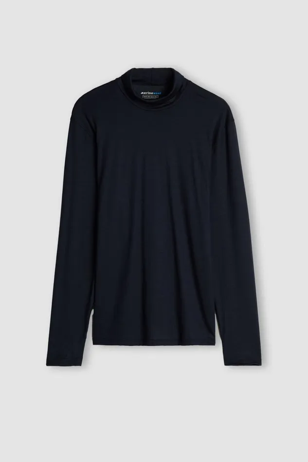 Intimissimi Long Sleeve Tops Men LongSleeve HighNeck MerinoWool Top Blue 800 8211 Blu Notte