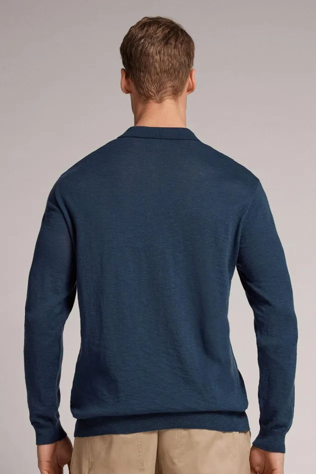 Intimissimi Long Sleeve Tops Men Long Sleeve Knit Polo Blue 556j 8211 Denim