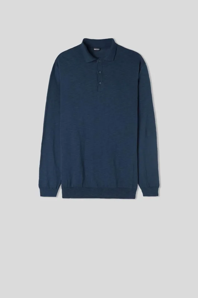Intimissimi Long Sleeve Tops Men Long Sleeve Knit Polo Blue 556j 8211 Denim