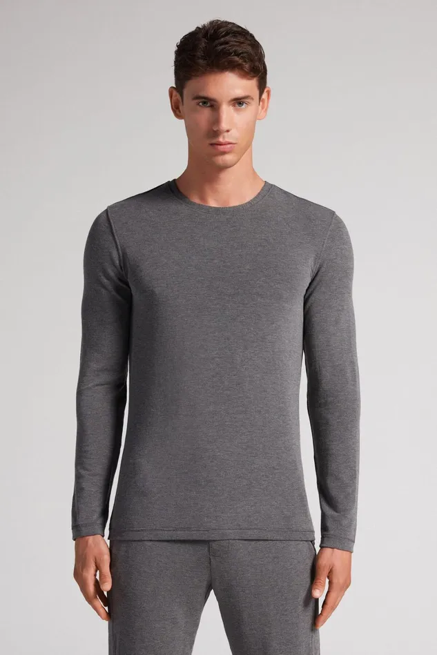 Intimissimi Long Sleeve Tops Men LongSleeve ModalCashmere Top Dark Grey 5227 8211 Heathered Graphite Grey