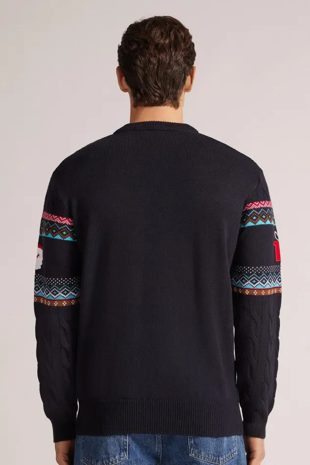 Intimissimi Long Sleeve Tops Men Santa Claus And Reindeer Christmas Sweatshirt Blue 800 8211 Blu Notte