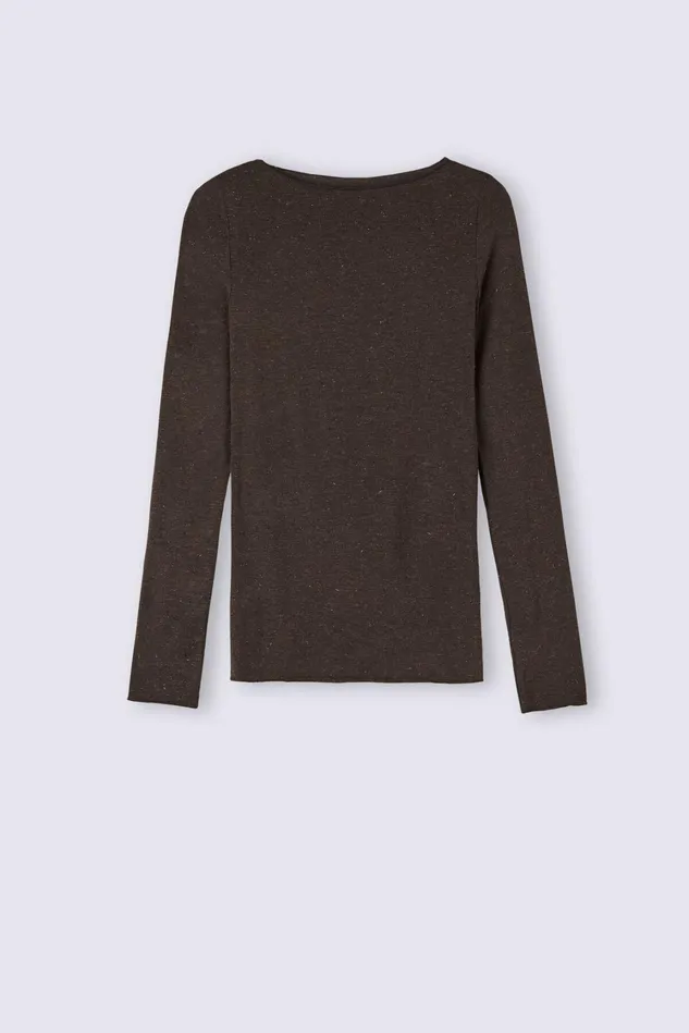 Intimissimi Long Sleeve Tops Women Crewneck Top In Modal Light With Cashmere Lam Brown 452j 8211 Marrone Scuro Lame039