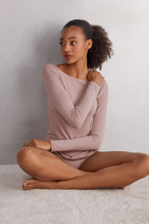 Intimissimi Long Sleeve Tops Women Long Sleeve Bateau Neck Top In Micromodal Pink 011i 8211 Elegant Pink
