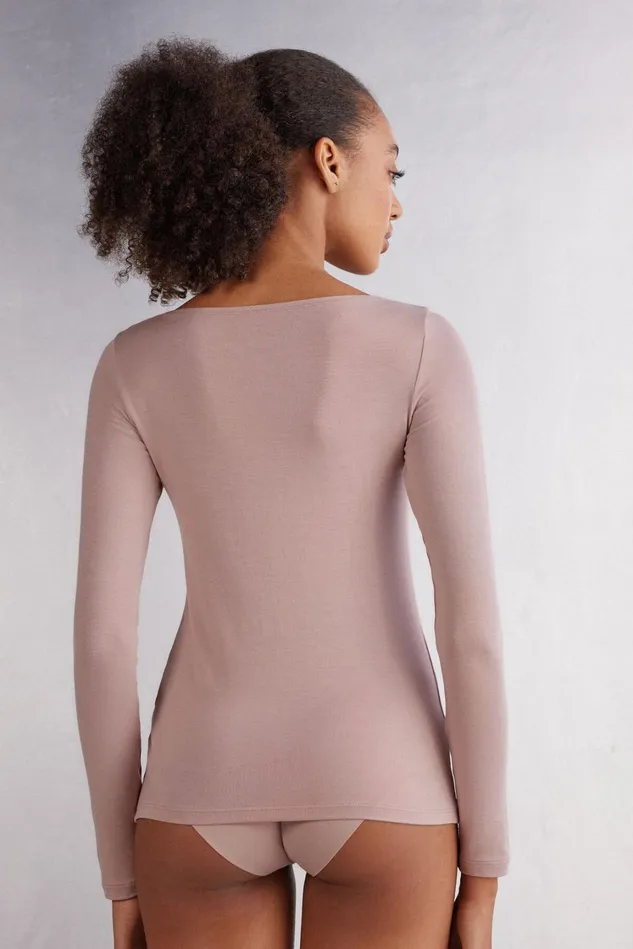 Intimissimi Long Sleeve Tops Women Long Sleeve Bateau Neck Top In Micromodal Pink 011i 8211 Elegant Pink