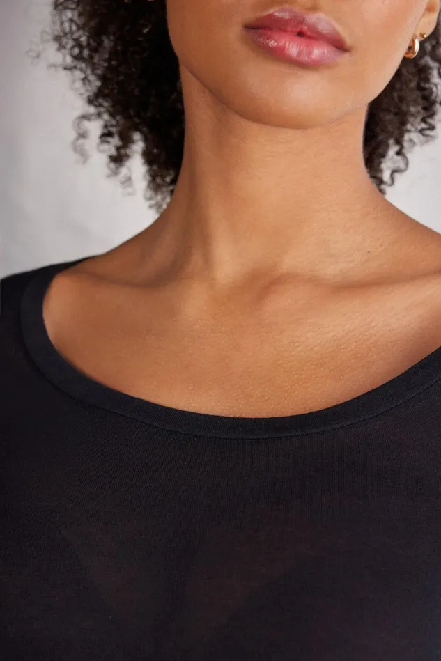 Intimissimi Long Sleeve Tops Women Long Sleeve Scoop Neck Top In Ultralight Modal With Cashmere Black 019 8211 Black