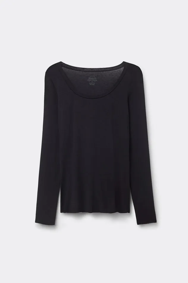 Intimissimi Long Sleeve Tops Women Long Sleeve Scoop Neck Top In Ultralight Modal With Cashmere Black 019 8211 Black