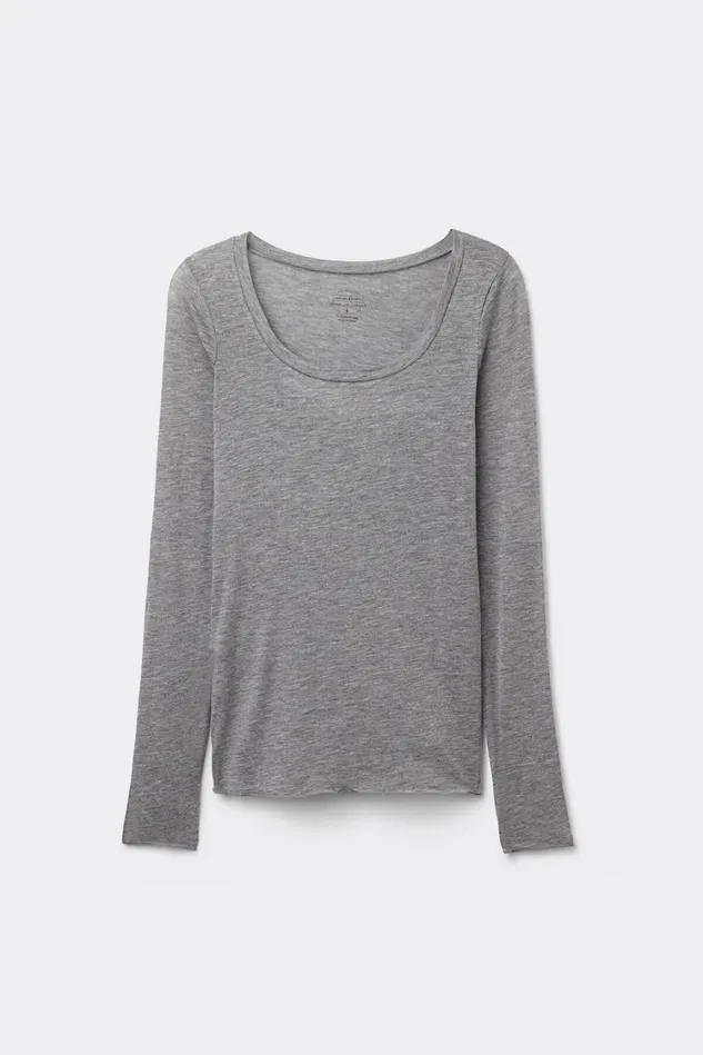 Intimissimi Long Sleeve Tops Women Long Sleeve Scoop Neck Top In Ultralight Modal With Cashmere Grey 456j 8211 Medium Grey Mel
