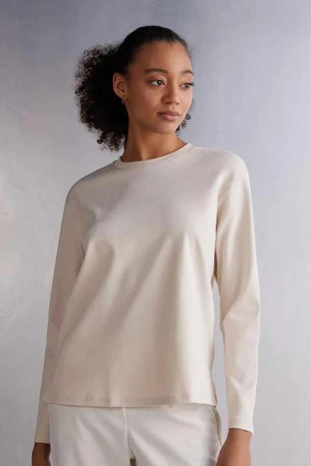 Intimissimi Long Sleeve Tops Women Long Sleeve Top In Cotton White 659j 8211 Bianco Polvere