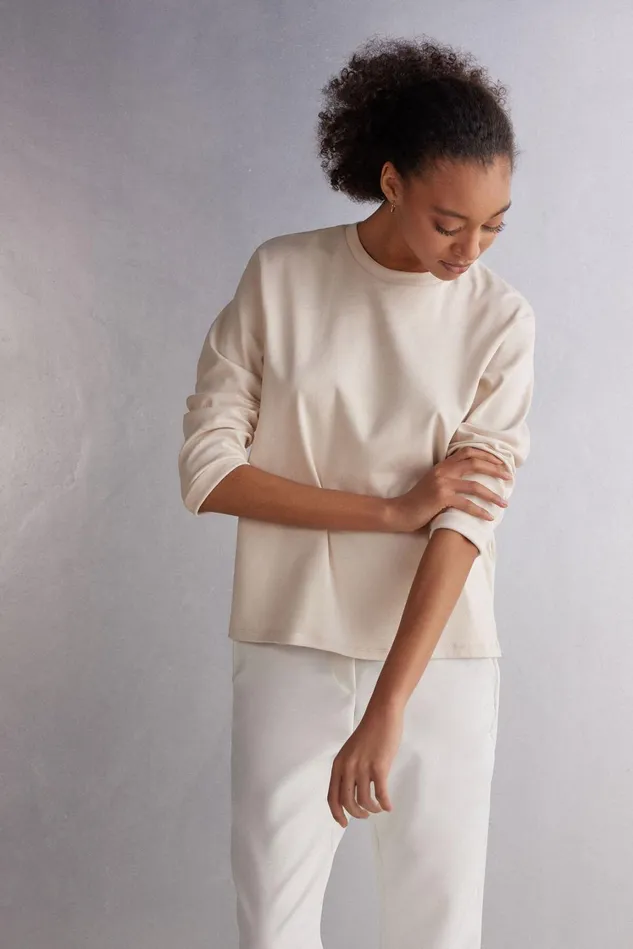 Intimissimi Long Sleeve Tops Women Long Sleeve Top In Cotton White 659j 8211 Bianco Polvere